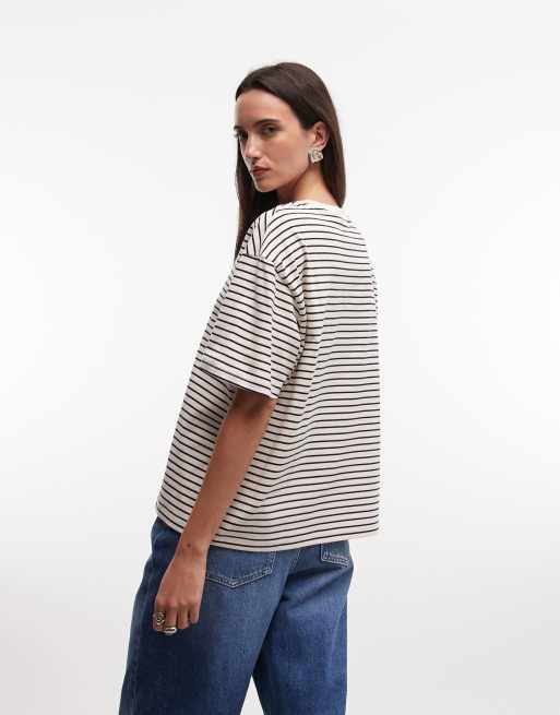 Monki - Oversized recht gestreept T-shirt in zwart en wit, 4 van 4