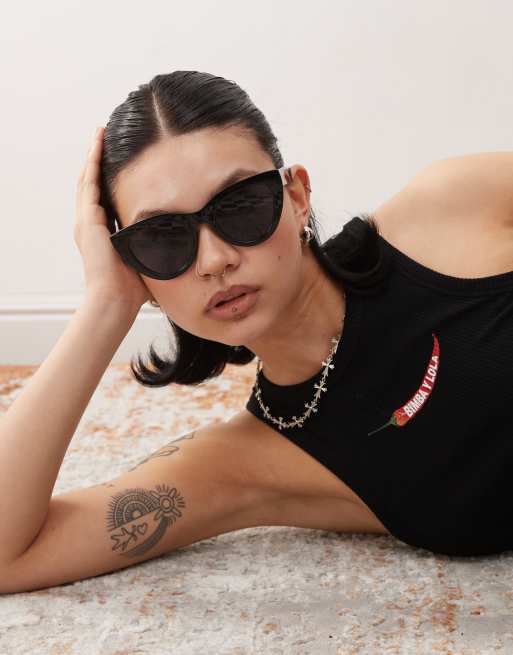 0730 Oversized Round Cateye Sunglasses Matt Black New Round Cat Eye Black Sunglasses - KiCrafts Handmade Gifts main image 2