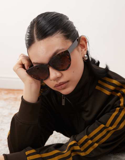 Monki oversized round cat eye sunglasses in brown tortoise shell - view 1