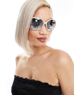Monki Monki oversized round sunglasses in beige-Neutral