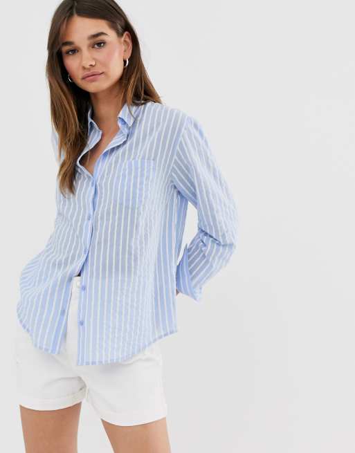 ASOS DESIGN super oversized blue and white stripe shirt