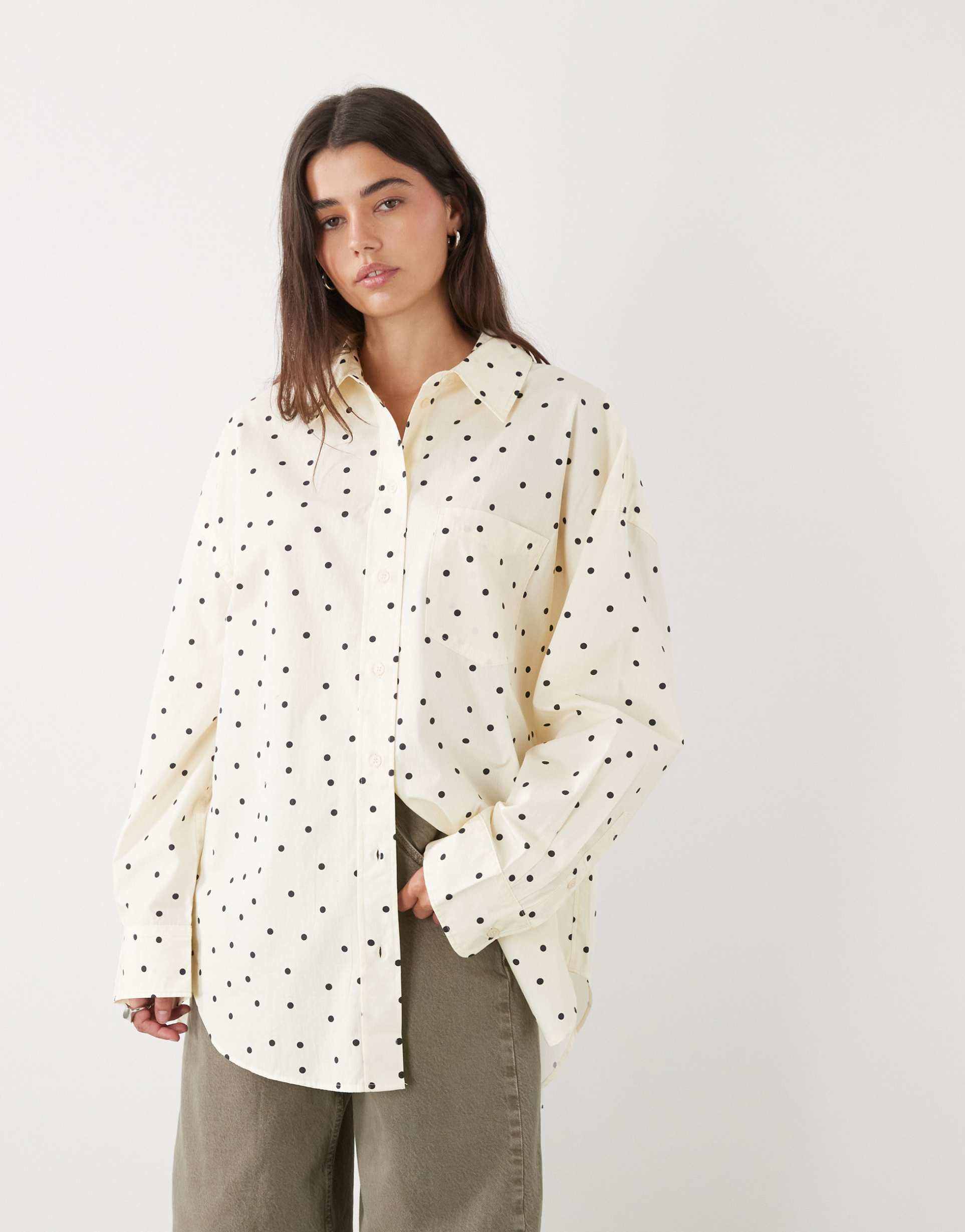 monki oversized shirt in lemon yellow polka dot