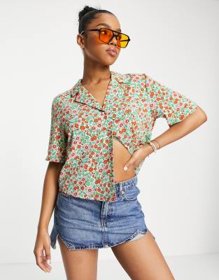 Monki Oversized Short Sleeve Boxy Shirt In Floral-multi