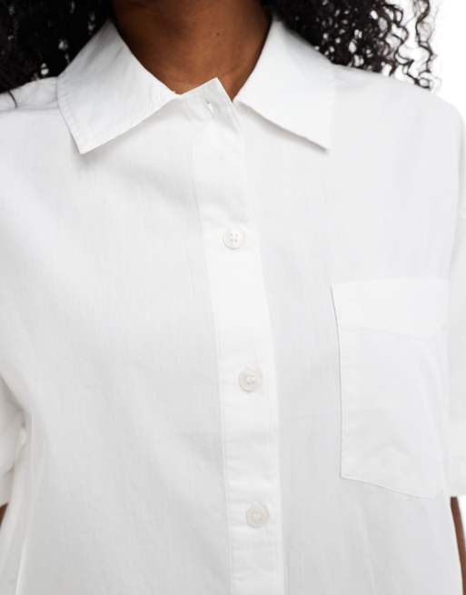 Monki oversized short sleeve shirt in white, 3 of 4