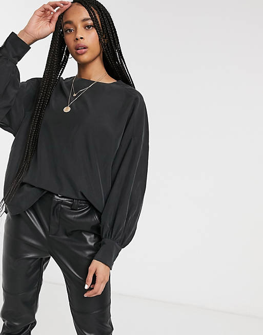 Monki oversized sleeve blouse in black | ASOS
