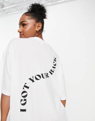 Monki oversized slogan back t-shirt in white | ASOS