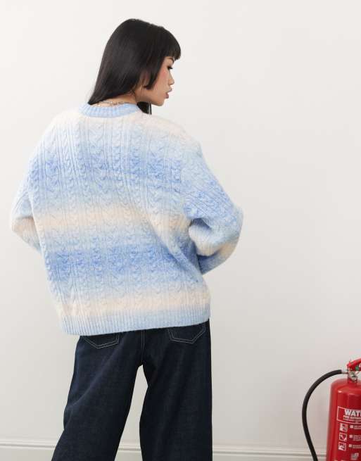 Monki oversized space dye cable jumper in blue & pink, 3 of 4