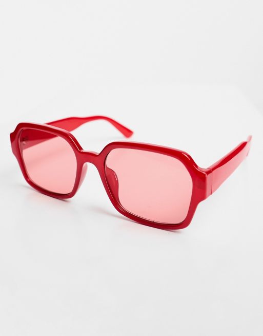 Monki oversized square sunglasses in red, 3 of 4