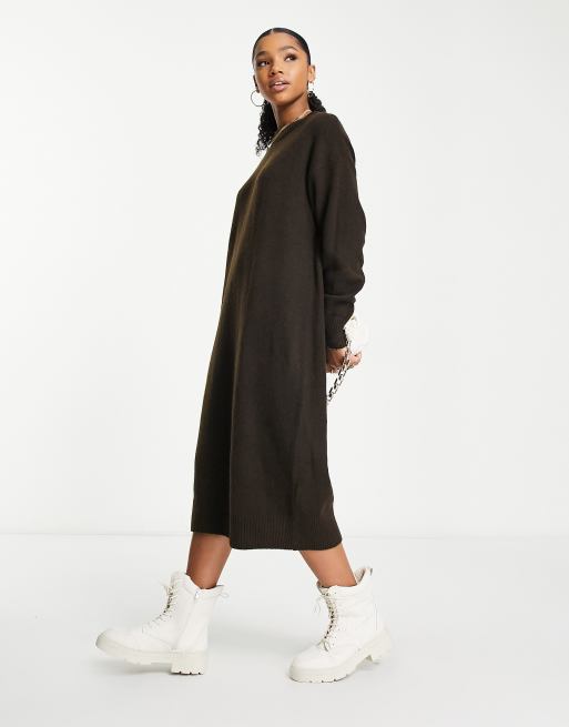 Monki oversized sweater dress in chocolate knit