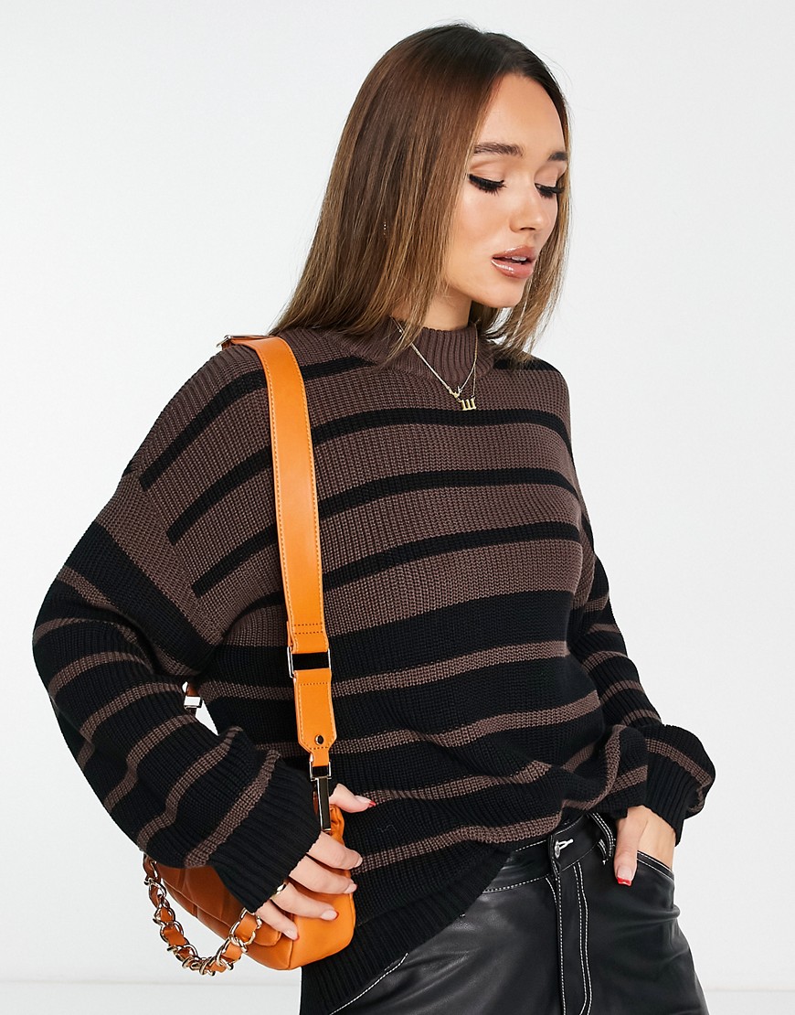 Monki oversized sweater in brown and black stripe-Multi