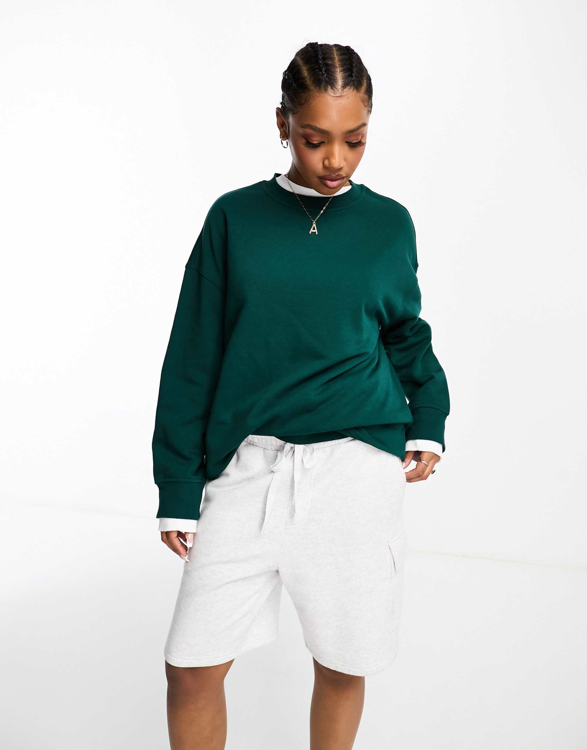 monki oversized sweatshirt in dark green
