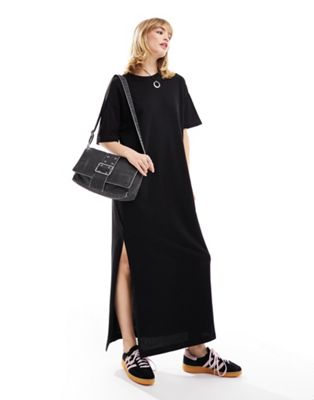 Monki oversized t-shirt dress with side split in black - ASOS Price Checker