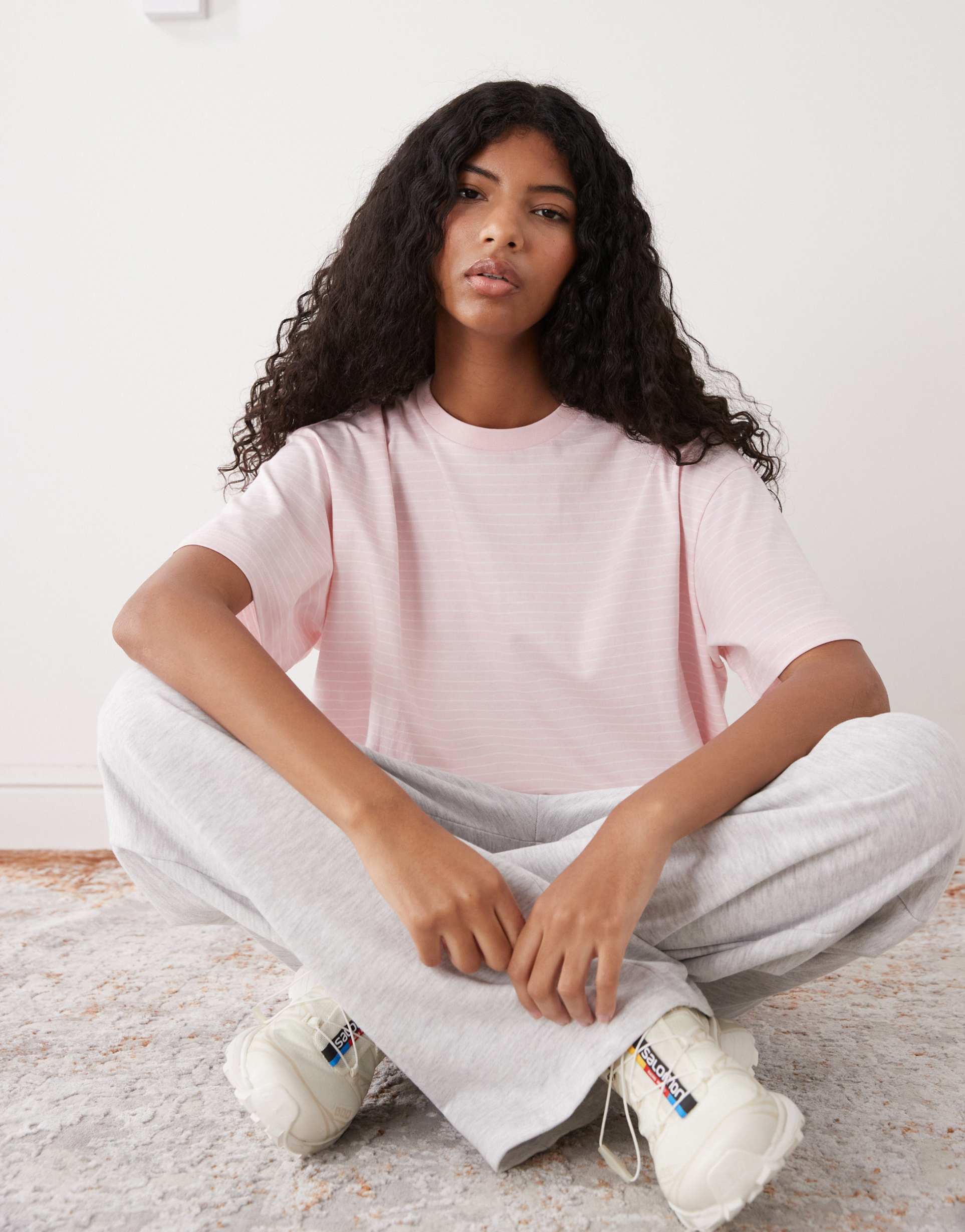 monki oversized t-shirt in pink stripe