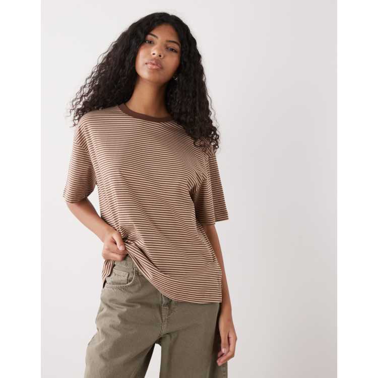 Monki oversized T-shirt in tonal brown stripe | ASOS