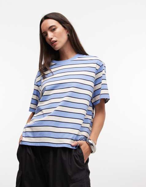 Monki - Oversized T-shirt med blå/hvide striber og firkantet pasform - view 1