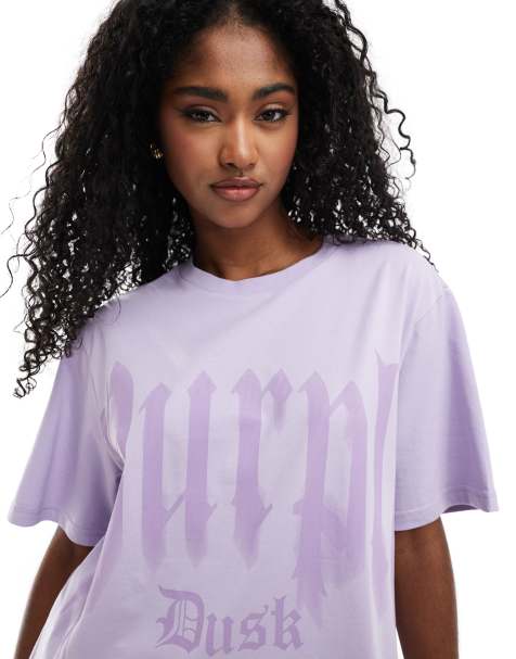 Monki oversized t-shirt with front print in lilac - view 1