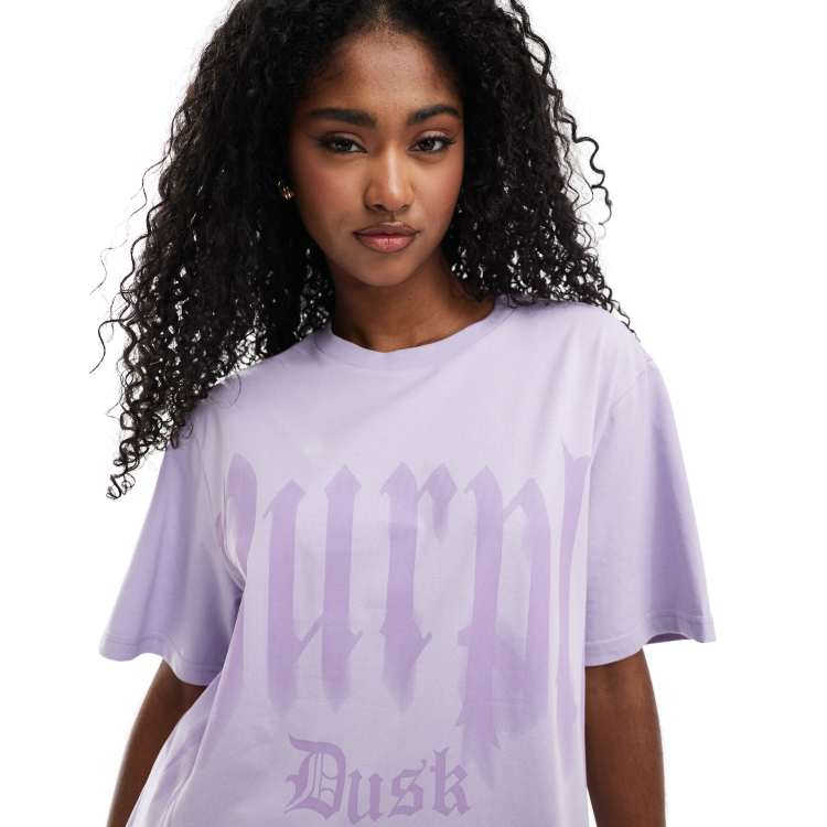 Monki oversized T-shirt with front print in lilac | ASOS