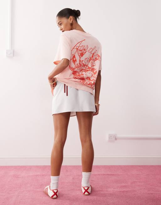 Monki oversized t-shirt with orange flower graphic in light pink, 3 of 4
