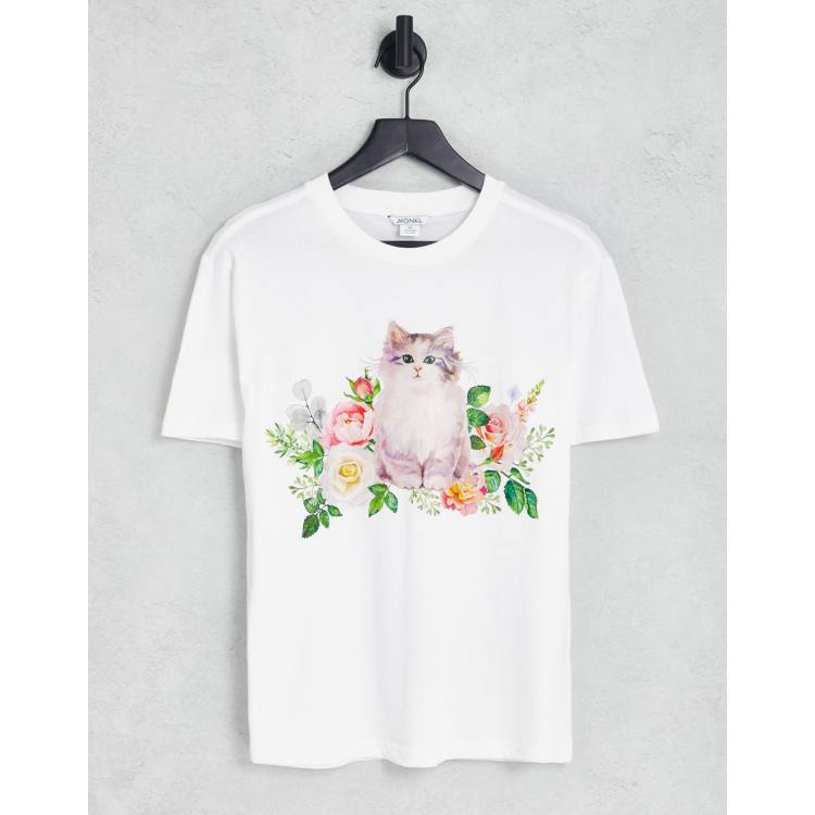 【ITZAVIBE】CAT WITH A FLOWER T SHIRT Amazon.com: Cat Black and Flower - Cute Cat Flowers Gifts
