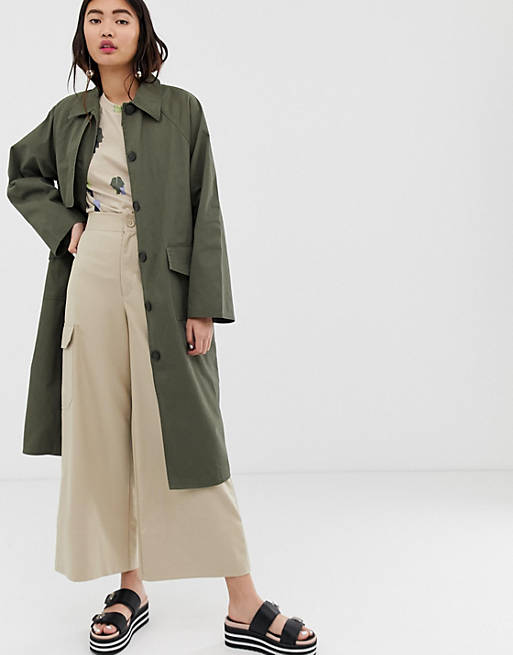 Monki oversized utility style lightweight coat in khaki | ASOS