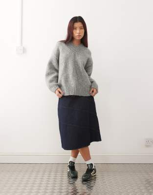 Monki Oversized V Neck Sweater In Gray