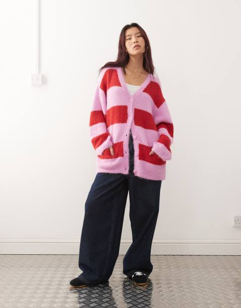 Monki - Oversized vest in roze en rode streep - view 1