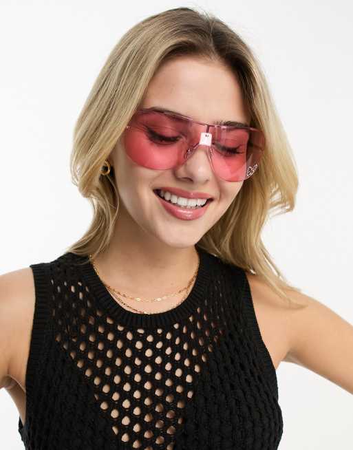 Monki oversized visor sheild sunglasses with butterfly rhinestone 