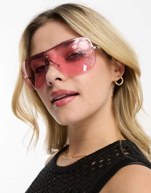 Monki oversized visor sheild sunglasses with butterfly rhinestone 
