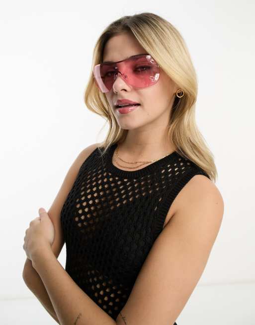 Monki oversized visor sheild sunglasses with butterfly rhinestone 