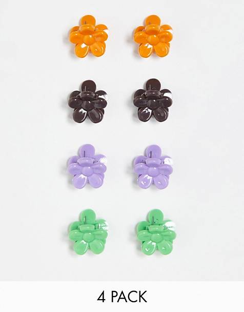 Monki pack of four flower hair clips in multi