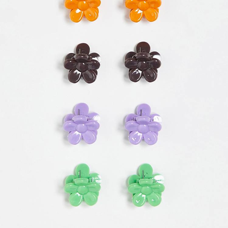 Monki pack of four flower hair clips in multi | ASOS