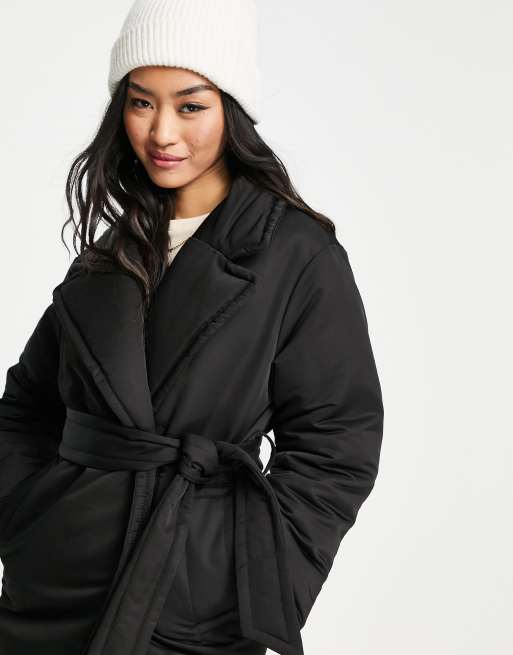 Padded Collar Duvet Belted Puffer Coat