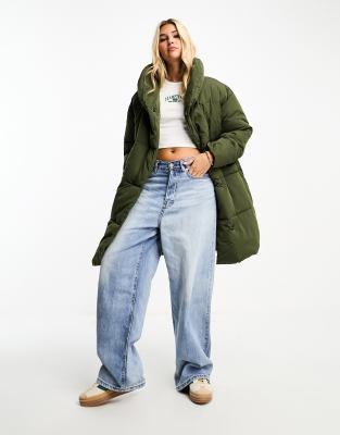 Monki padded coat in khaki-Green