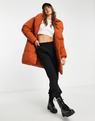 Monki padded coat in rust-Copper