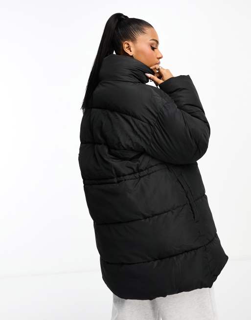 Winter Black Cropped Hooded Puffer Jacket Quilted Oversize Outwear Coat  with Drawstring : : Clothing, Shoes & Accessories