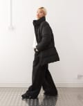 [Monki] Monki padded coat with drawstring waist in black L Black