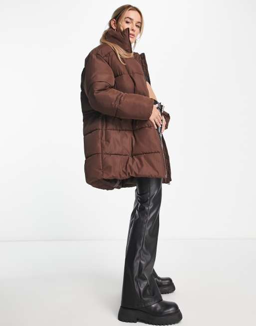 Oversized puffer jacket with hood online monki