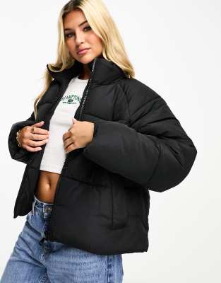 Monki Padded Jacket In Dark Black