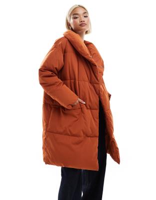 padded mid length coat in rust-Orange