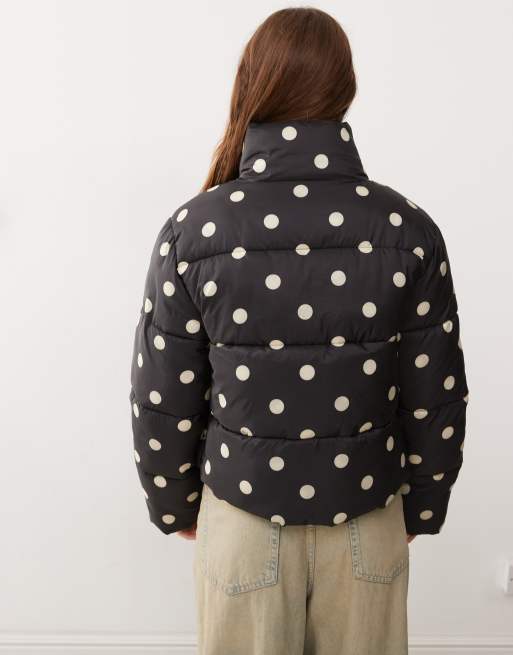 Monki padded puffer jacket in black polka dot