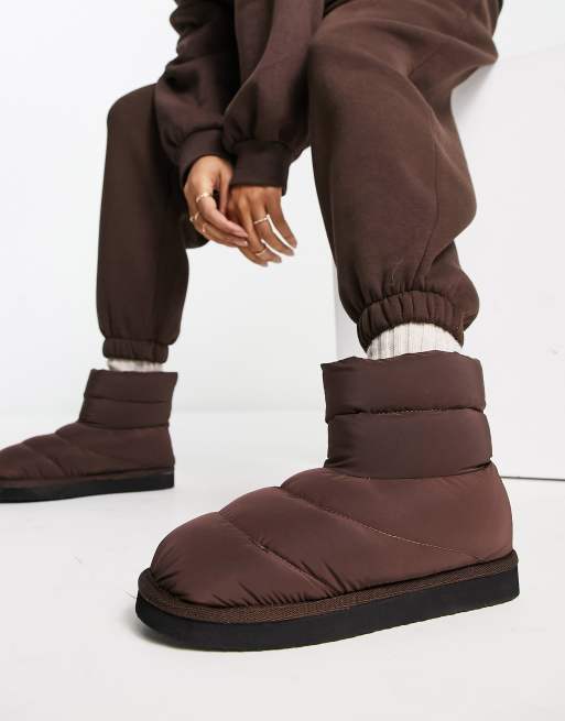 Monki padded slipper boots in dark brown