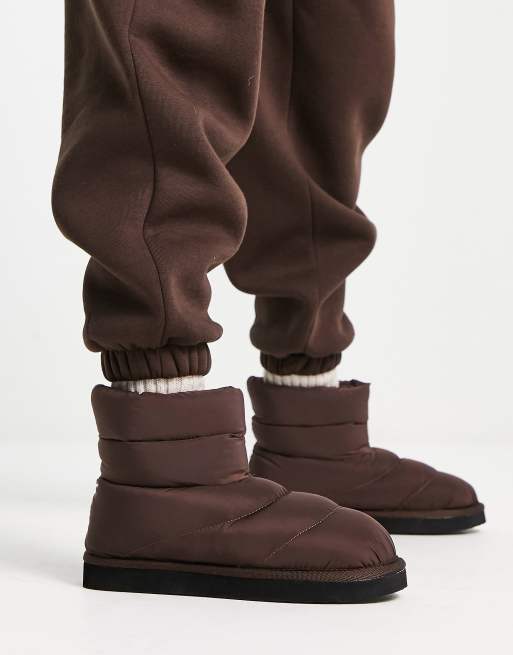 Monki padded slipper boots in dark brown | ASOS