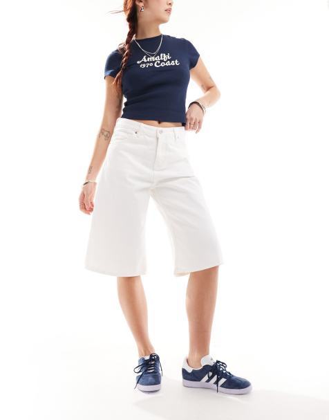 Monki - Paige - Bermuda ample en jean à taille basse - Blanc - view 1