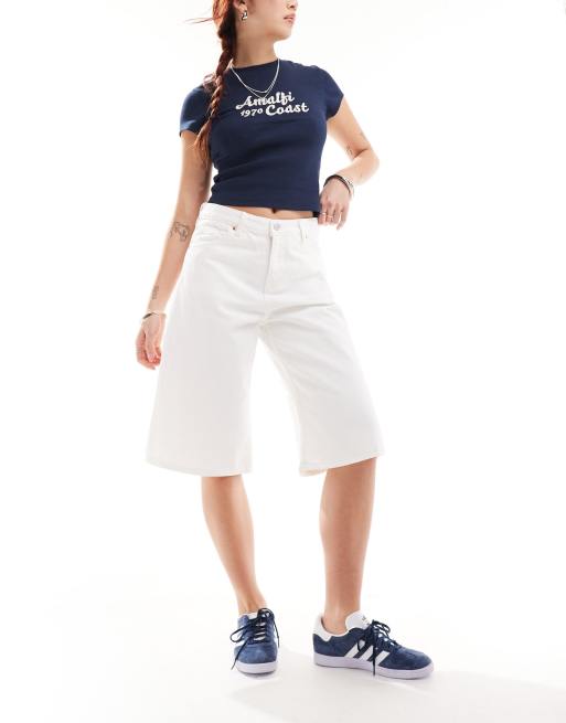 Monki - Paige - Jorts ampi a vita bassa bianchi