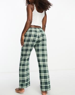 pajama pants in tartan green plaid-Red