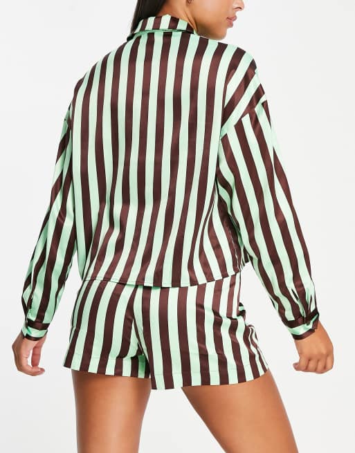 Monki pajama set in chocolate and lime stripe, 2 of 4