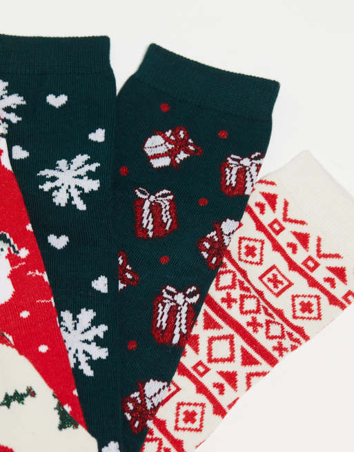 Monki - Pakke med 5 par røde og hvide sokker med juleprint, 4 af 4