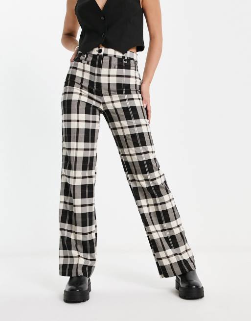 Monki - Pantalon ajusté à carreaux écossais - Noir et blanc