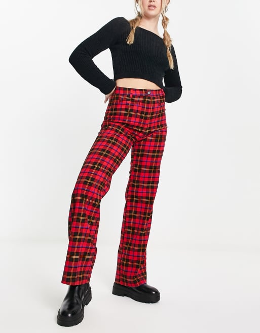 Monki Pantalon ajust carreaux cossais Rouge ASOS