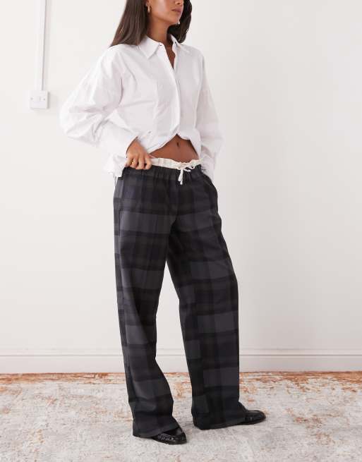 Monki - Pantalon ajusté à enfiler avec taille en coton à carreaux - Gris , 2 de 5